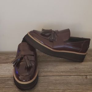 Zara Burgundy Platform Tassel Loafers